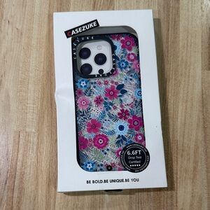 Casezuke Pink & Blue Floral Phone Case for iPhone 16 PRO.